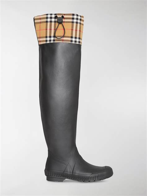 burberry vintage check knee-high sock boots|Burberry Check neoprene rain boots.